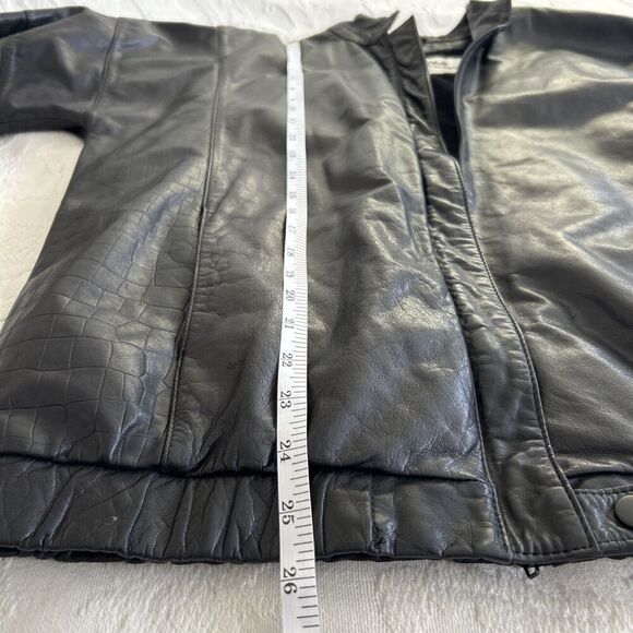 Wilsons Vintage 80's Women's Black Leather Moto Jacket Embossed Croc Size Small - Picture 6 of 16